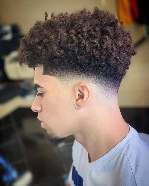 Big Temple Fade Afro Hairstyle