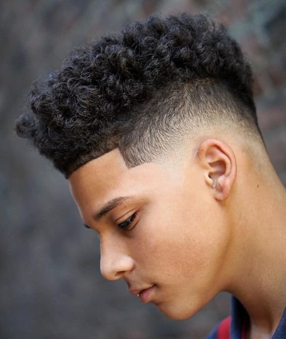 Curly Top Afro Temple Fade Haircut