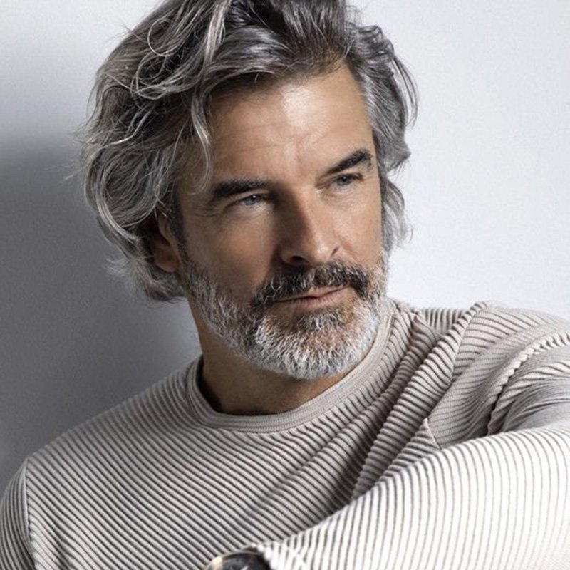 Full Gray Beard with Textured Hairstyle