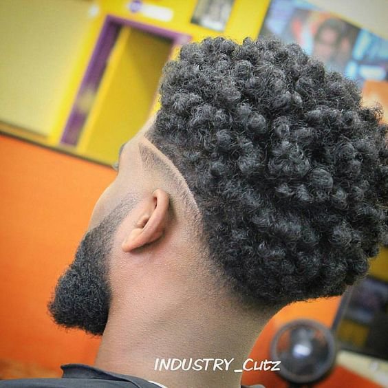 Temple Fade Afro with Shaved Line