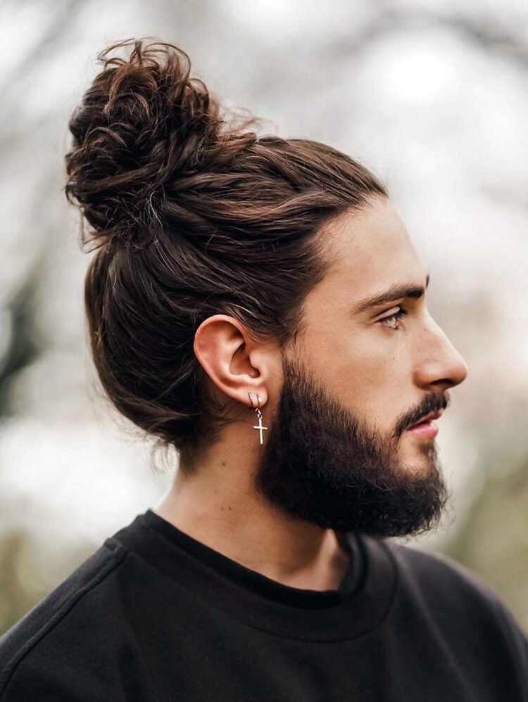 Urban Samurai Long Hairstyles with a Topknot and Bangs